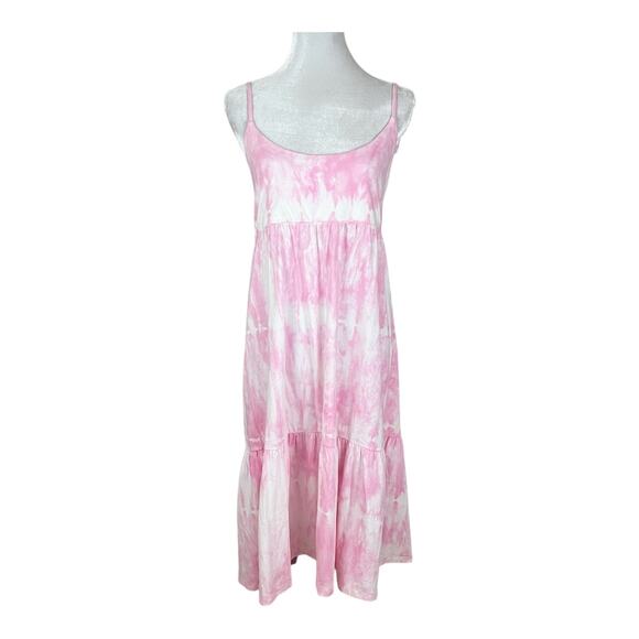 Gap Pink and White Tie Dye Print Tiered Ruffle Sleeveless Sundress Size Small - Picture 2 of 7